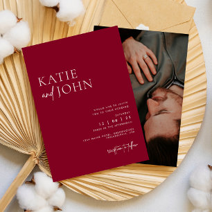 Invitación Foto Minimalista moderna de un Boda de Borgoña