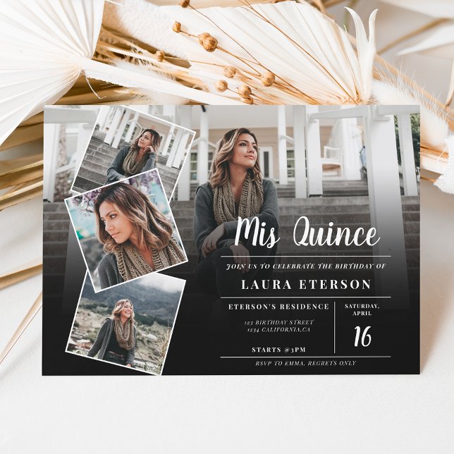 Invitación Foto minimalista moderna en blanco negro Quinceane (Subido por el creador)