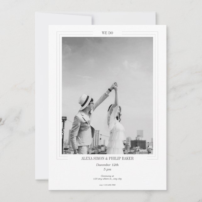 Invitación Foto minimalista moderna en blanco y negro (Anverso)