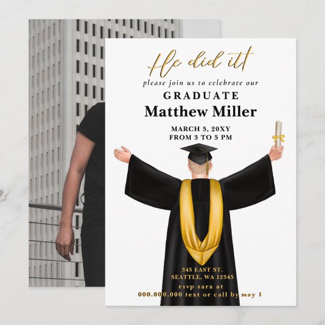 Invitación Foto Minimalista Moderna Que Hizo Graduación (Anverso / Reverso)