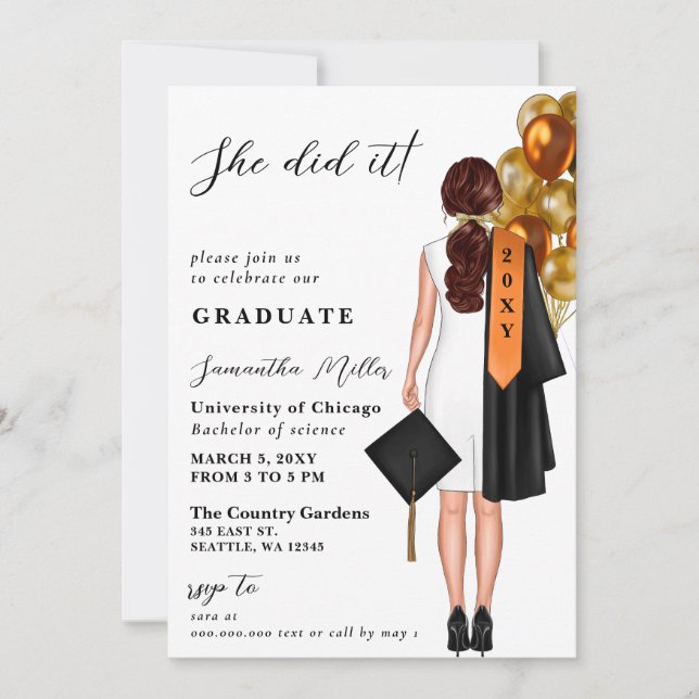 Invitación Foto Minimalista naranja Que Se Graduó (Anverso)