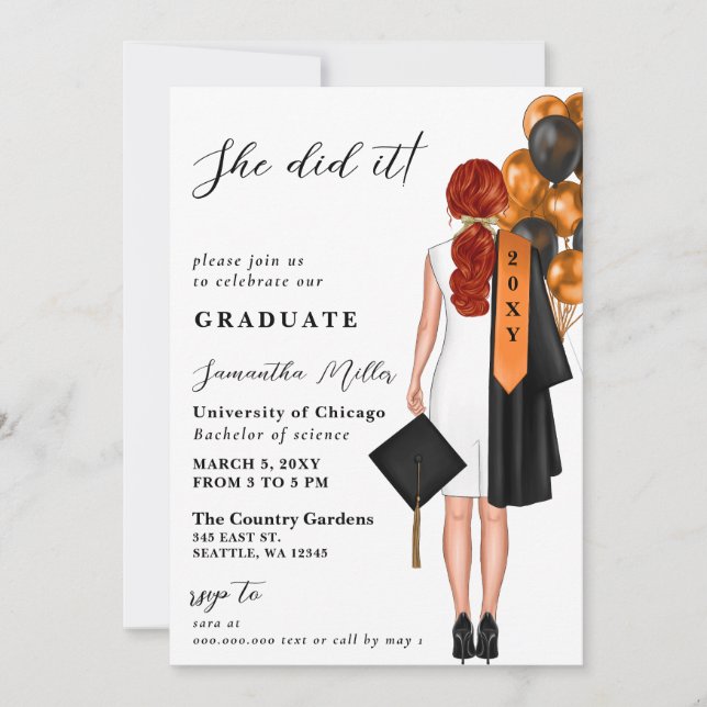 Invitación Foto Minimalista naranja Que Se Graduó (Anverso)
