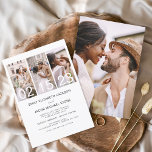 Invitación Foto Minimalista simple Boda blanco elegante<br><div class="desc">Moderno y elegante Collage de fotos de cuatro (4) e Invitación a la Boda Minimalista con fecha grande. Las tarjetas de Invitación a la Boda contienen una tipografía moderna que son elegantes,  simples y modernas para usar después de la minimalista celebración del día de la boda.</div>