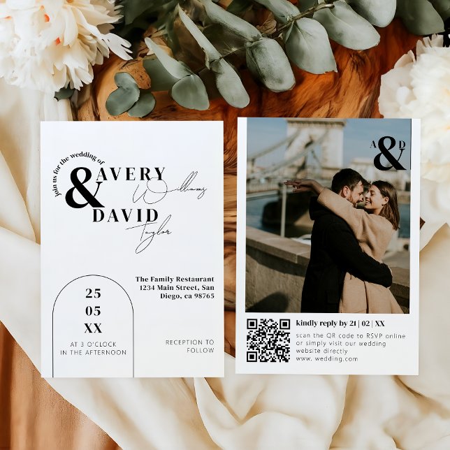 Invitación Foto Mínimo Moderno Código QR Boda simple (Subido por el creador)