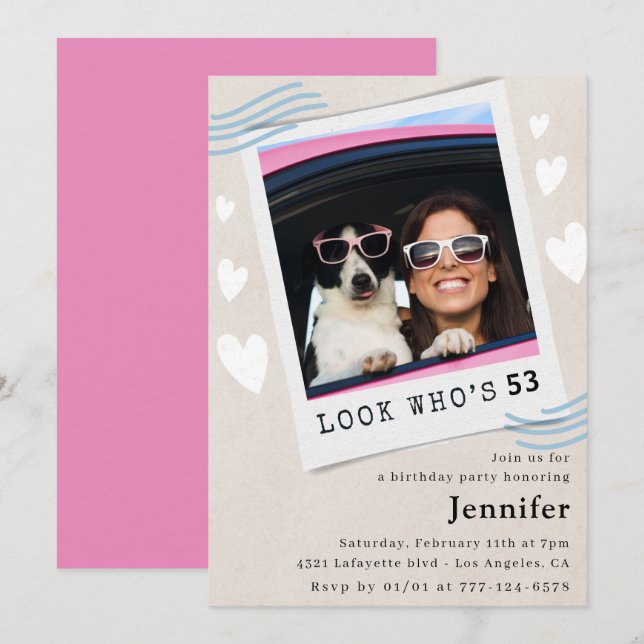 Invitación Foto  Mira quién cumple 53 años (Anverso / Reverso)