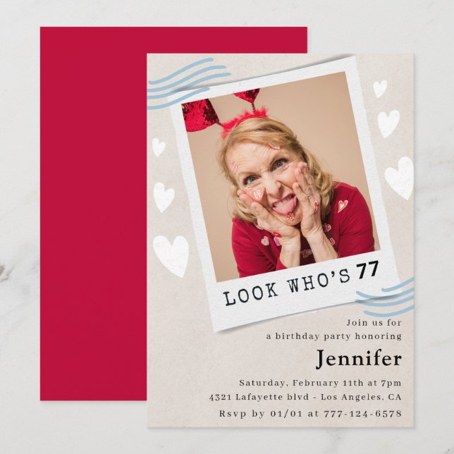Invitación Foto: Mira quién cumple 77 años invitando (Anverso / Reverso)