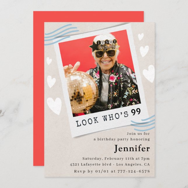 Invitación Foto: Mira quién cumple 99 años invitando (Anverso / Reverso)