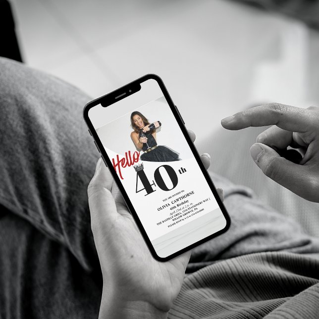 Invitación Foto moderna 40 años Blanco Negro (Subido por el creador)