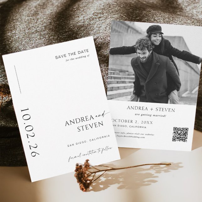 Invitación Foto moderna Boda blanca y negra salva la fecha (Subido por el creador)