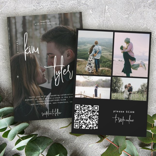 Invitación Foto moderna boda de firma de script QR CODE (Subido por el creador)