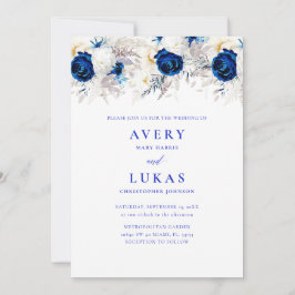 Invitación Foto moderna Boda floral azul y blanco real