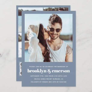 Invitación Foto moderna Código QR Boda azul turbio