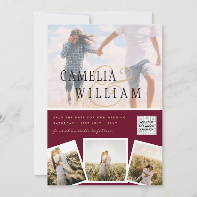 Invitación Foto moderna Código QR Código Guardar fecha Invita (Anverso)