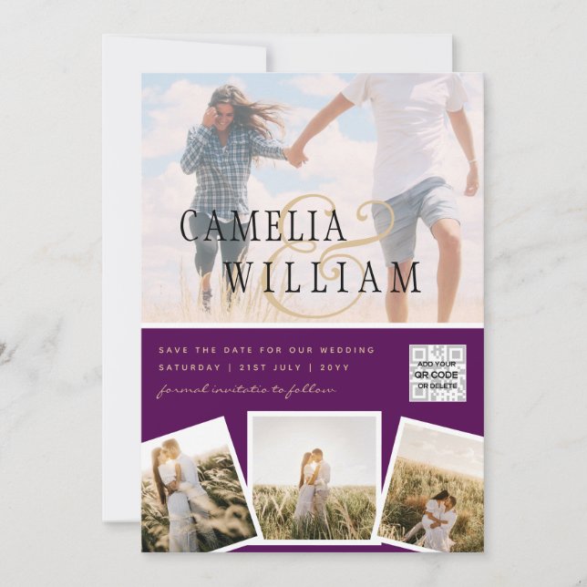 Invitación Foto moderna Código QR Código Guardar fecha Invita (Anverso)