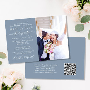 Invitación Foto moderna Código QR Dusty recepción de boda azu
