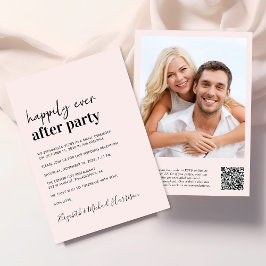 Invitación Foto moderna Código QR Recepción de boda rosada
