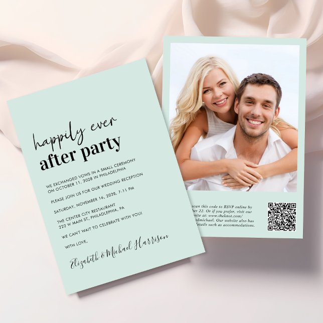 Invitación Foto moderna Código QR Recepción de matrimonio en  (An chic Happily Ever After Party all-in-one invitation for your wedding celebration)