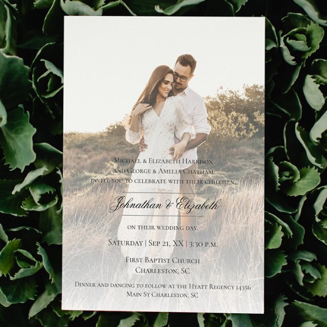 Invitación Foto moderna con Boda superpuesto (Modern Photo and Overlay Wedding Invitation)