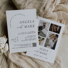 Invitación Foto moderna con código QR Boda blanco y negro