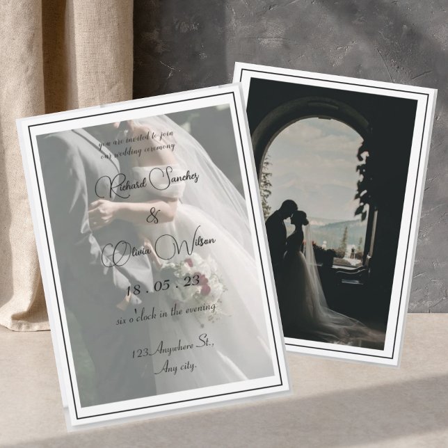 Invitación Foto moderna con escritura en blanco y negro (classy simple photo black and white invitation)