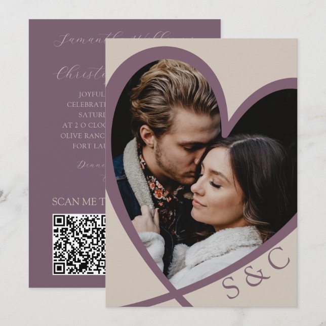 Invitación Foto moderna Corazón Champagne y Rosa Boda (Anverso / Reverso)