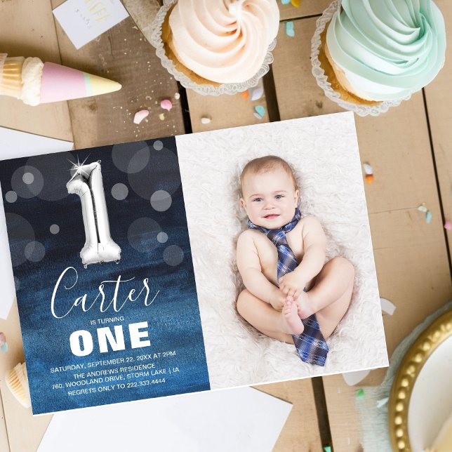 Invitación Foto moderna Cute el primer cumpleaños de un niño (Subido por el creador)