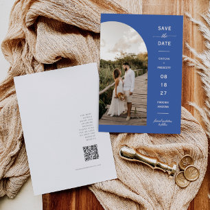 Invitación Foto moderna de arco de yonder azul Código QR Guar