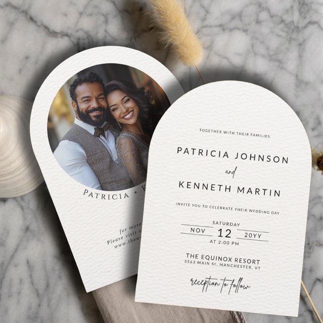Invitación Foto moderna de Boda de arco en blanco y negro tex (Subido por el creador)