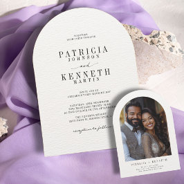 Invitación Foto moderna de Boda de arco en blanco y negro tex