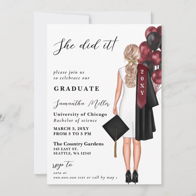 Invitación Foto Moderna De Borgoña Que Hizo Graduación (Anverso)