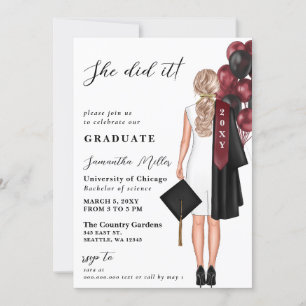 Invitación Foto Moderna De Borgoña Que Hizo Graduación