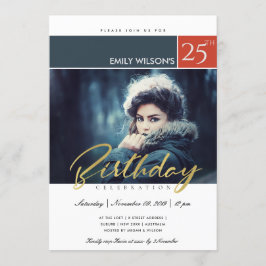 INVITACIÓN FOTO MODERNA DE BRUSH SCRIPT CUALQUIER CUMPLEAÑOS