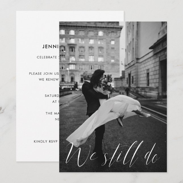 Invitación Foto moderna de caligrafía que aún prometemos reno (Anverso / Reverso)