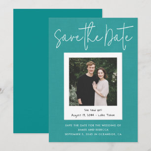Invitación Foto moderna de compromiso turquesa Save the Date