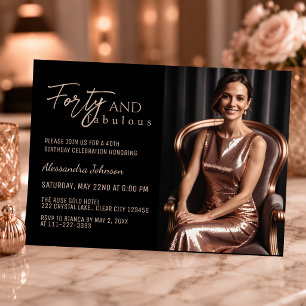 Invitación Foto moderna de cuarenta y fabulosa en rosa dorado