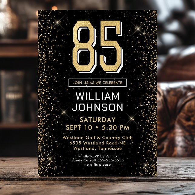 Invitación Foto moderna de cumpleaños 85 en negro (Subido por el creador)