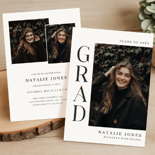 Invitación Foto moderna de fiesta de graduación en blanco y n