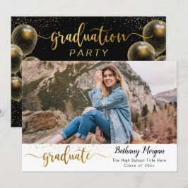 Invitación Foto moderna de graduación con guión de globo de o