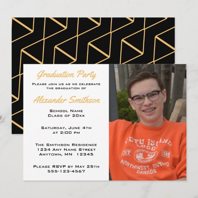 Invitación Foto moderna de graduación en blanco y negro de or (Anverso / Reverso)