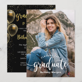 Invitación Foto moderna de graduación en globo de Purpurina d