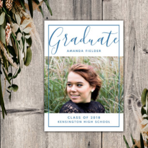 Invitación Foto moderna de graduación enmarcada   Azul