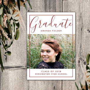 Invitación Foto moderna de graduación enmarcada   Borgoña