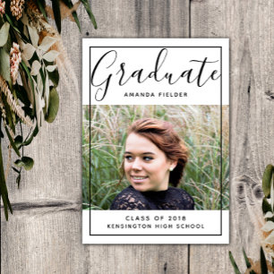Invitación Foto moderna de graduación enmarcada   Negro