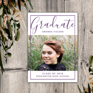 Invitación Foto moderna de graduación enmarcada   Púrpura