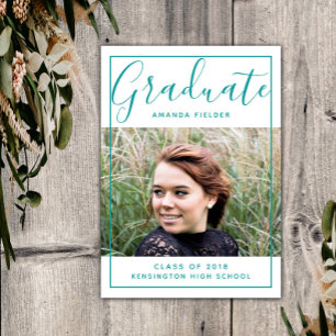 Invitación Foto moderna de graduación enmarcada VERDE AZULA