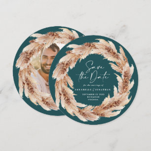 Invitación Foto moderna de hierba de boho verde azulada pampa