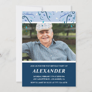 Invitación Foto moderna de hombre de azul marino cumpleaños 9