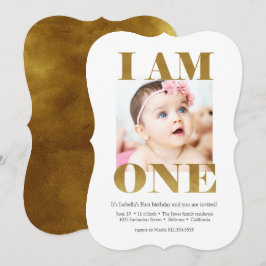 Invitación Foto moderna de la carta de oro de primer cumpleañ
