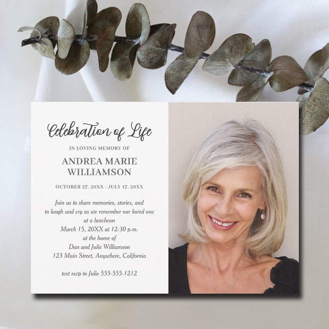Invitación Foto moderna de la celebración de la vida (Elegant funeral Celebration of Life photo invitations, PRINTED and/or INSTANT DOWNLOAD)