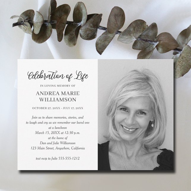 Invitación Foto moderna de la celebración de la vida (Elegant funeral Celebration of Life photo invitations, PRINTED and/or INSTANT DOWNLOAD)